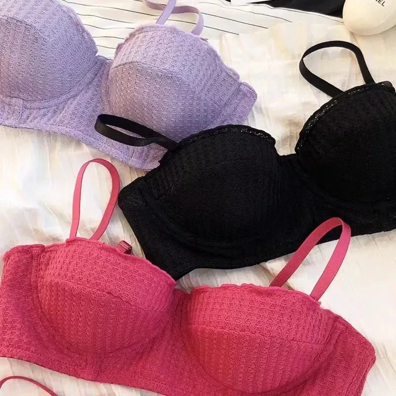 

Big Breasts Showing Small Underwear Women's Thin French Sexy Half Cup Small Breasts Gathering Anti-sagging Soft Steel Ring Bra