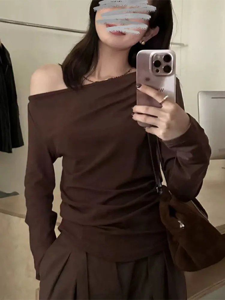 T-shirt lunga slim fit Sve One oulder da donna Winter Faion Casual Sle Base irt Top con design snellente in vita