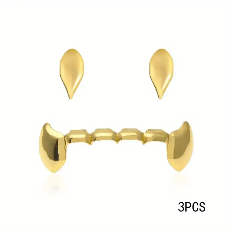 3Pcs Hip-Hop Fashion Smooth Pointed Teeth Braces Teeth Grills Trendy Teeth Electroplated braces Set