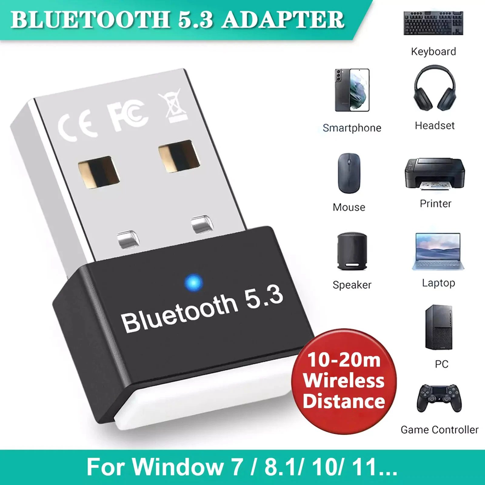 USB Bluetooth 5.3 Dongle Adapter For PC Speaker Wireless Mouse Keyboard Music Audio Receiver Transmitter Drive free