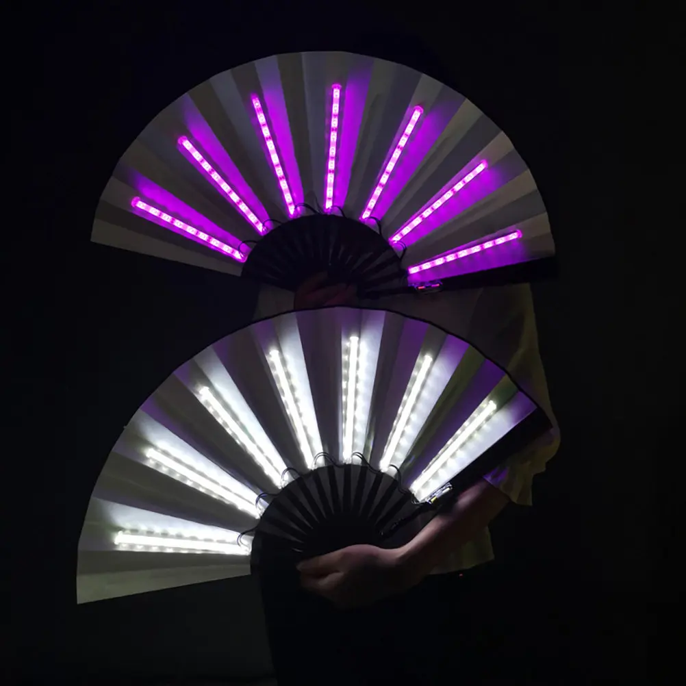 

Luminous LED Folding Hand Fan Wooden Frame Glow in Dark Dance Prop for Music Festival Rave Party Chinese Style Performance Fan