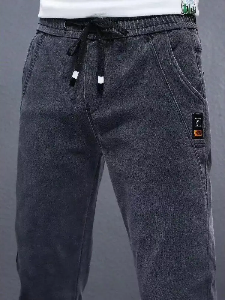 

Мужские летние джинсы Slim Fit с широкими штанинами и свободной талией, тонкие, больших размеров, прямого кроя, для полных мужчин