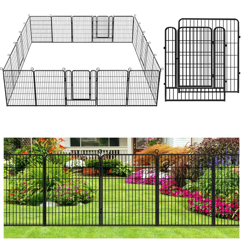 

Decorative Garden Fence Metal Panels Dogs Fencing With Gate 40in(H) x 45Ft(L) No Dig Fence 20 Panels Outdoor Folding Fence