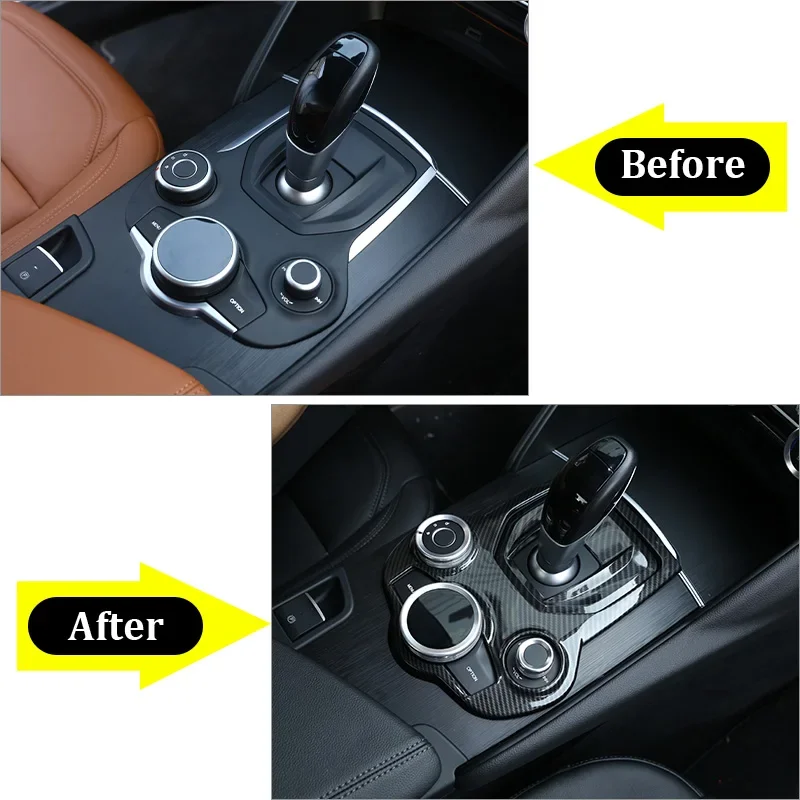 

For Alfa Romeo Giulia Stelvio 2017-2019 Carbon Fiber ABS Chrome Center Control Shift Panel Trim Frame Car Accessories 1 Pcs