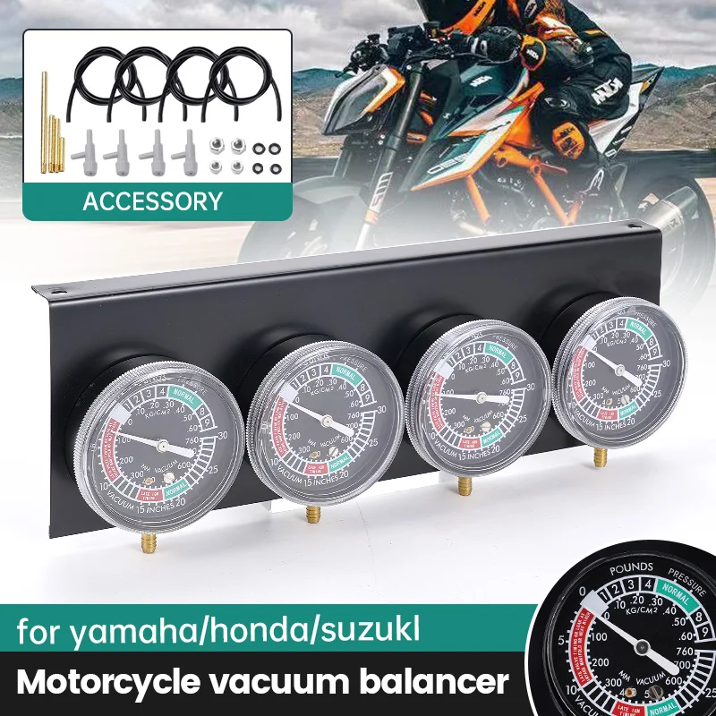 4Pcs Motorcycle Carburetor For Honda/Yamaha/Suzuki Fuel Vacuum Balancer Cylinder Gauge Synchronizer Diagnostic Tool With Hose