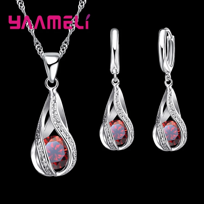 Goutte d'eau chaude CZ 925 en argent Sterling plaqué ensemble de bijoux pour les femmes pe
