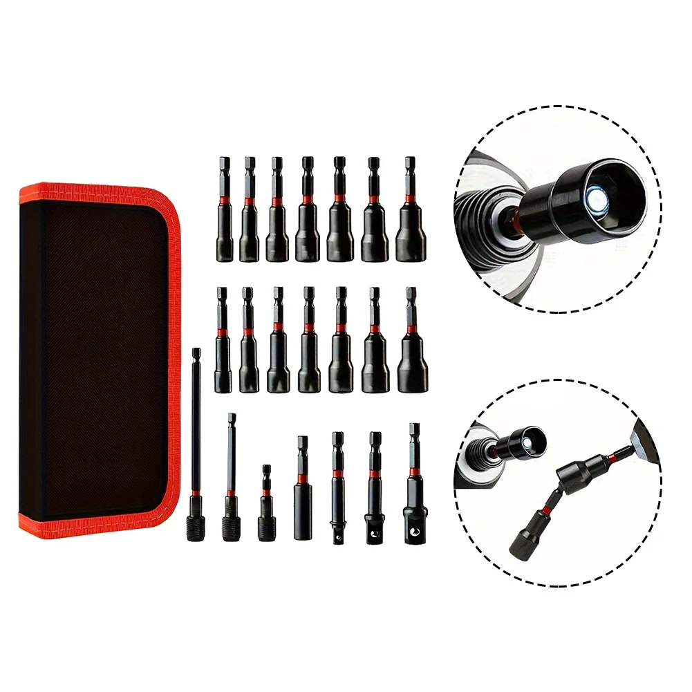 21PCS Magnetic Nut Driver Set Socket Adapters Bit Holder  Alloy Steel Nut Driver Set Socket Adapter
