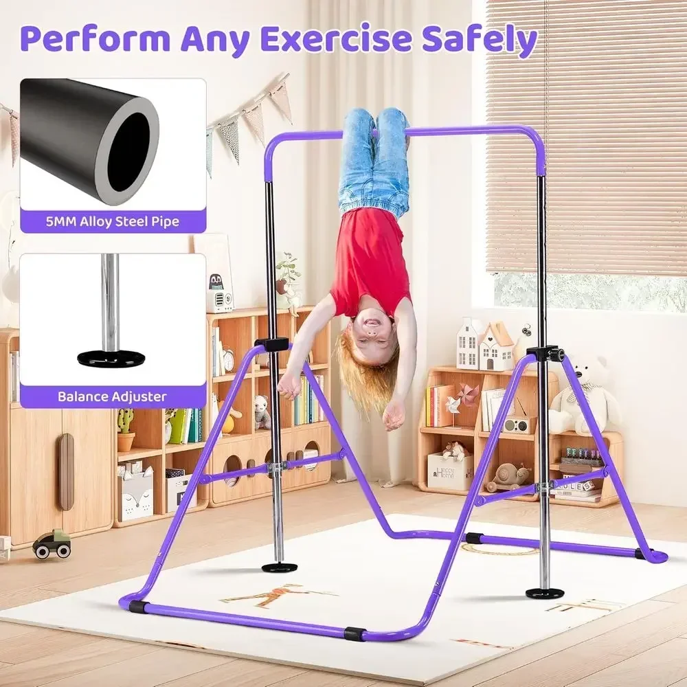 Adjustable Height Kids' Gymnastics Bar for Home Training, Suitable for Ages 3-15