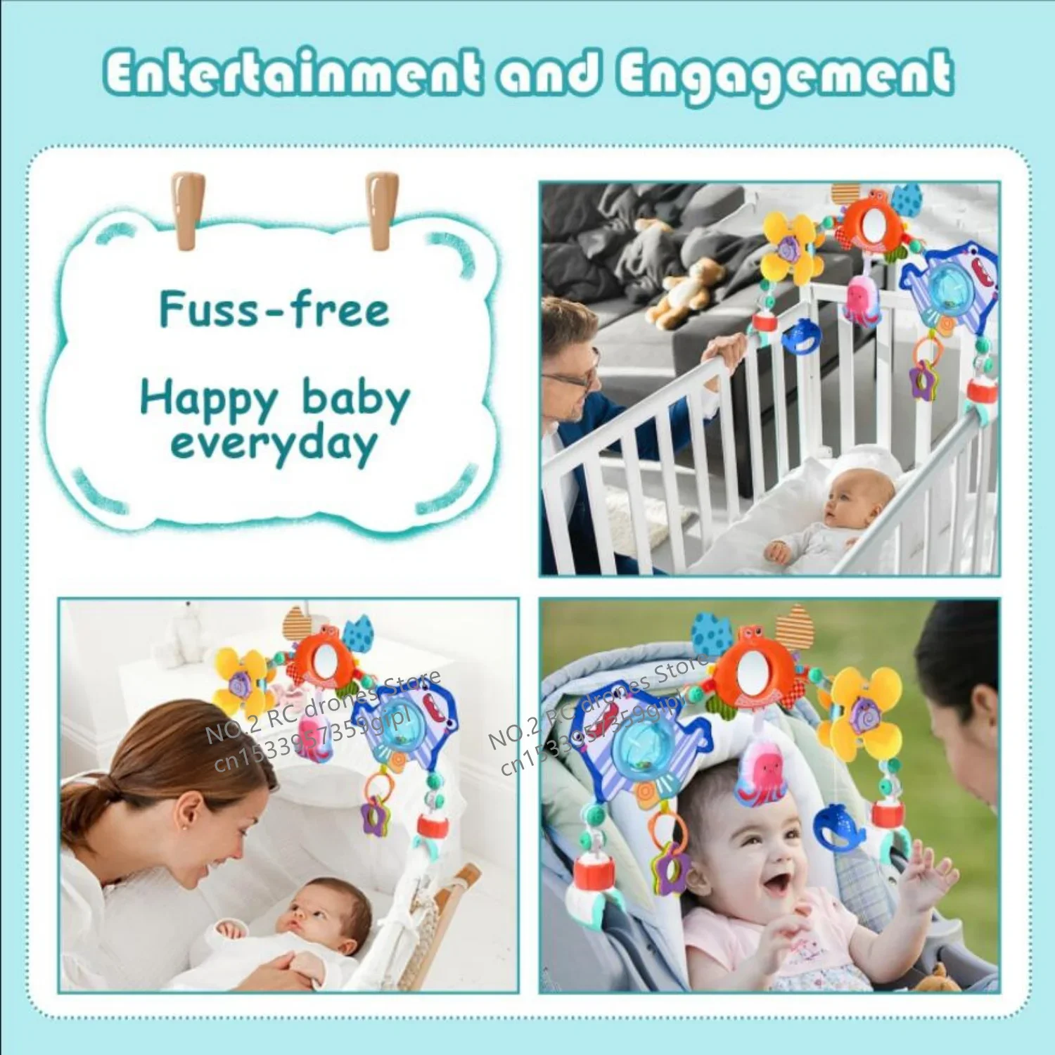 ベビーベッドモバイルハンギングベッドベルベビーカーアーチクリップ折りたたみ式ひまわり幼児インタラクティブレインボーおもちゃ息子娘ギフト用