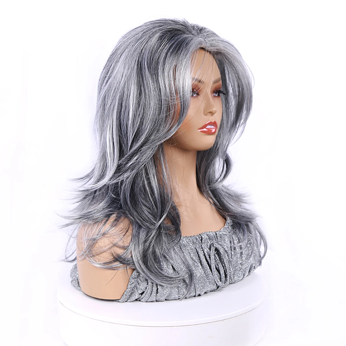 Short Natural Wavy Silver Gray Synthetic Wigs for America Africa Women Cosplay  Daily Party Heat Resistant Fiber