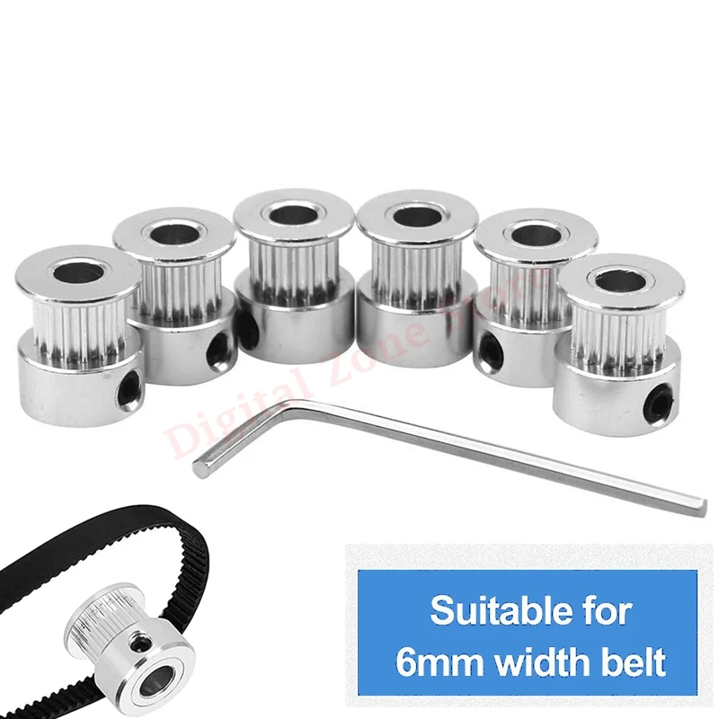 6Pcs GT2 6mm Width Timing Pulley Wheel Aluminum 8mm Bore 20 Teeth and Allen Key for 3D Printer Reprap