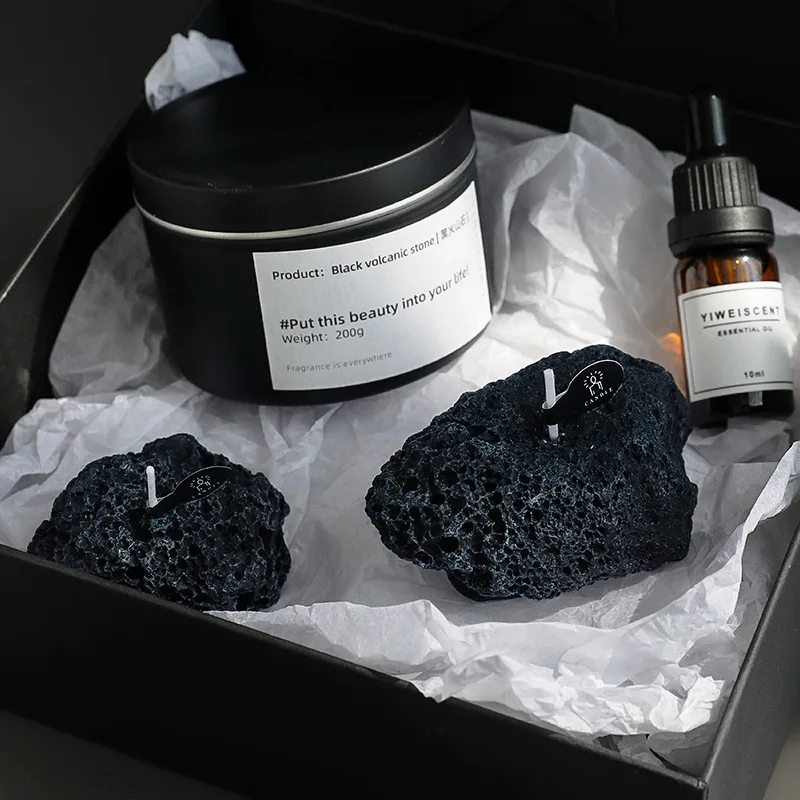 Black Meteorite Stone-shaped Candle, Handcrafted Ebony Agarwood Scented Candle, Table Decoration, Birthday Gift