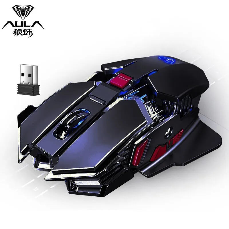 Imagem -06 - Mouse sem Fio para Jogos 2.4g Rgb Iluminação Legal Forma Mecânica de Metal Ultra Silencioso E-sports Aula-sc300