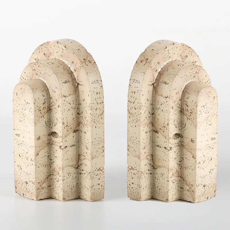 Nordic wabi-**** wind imitation travertine geometric cascading book stand bookend book by desktop ornament model room study deco