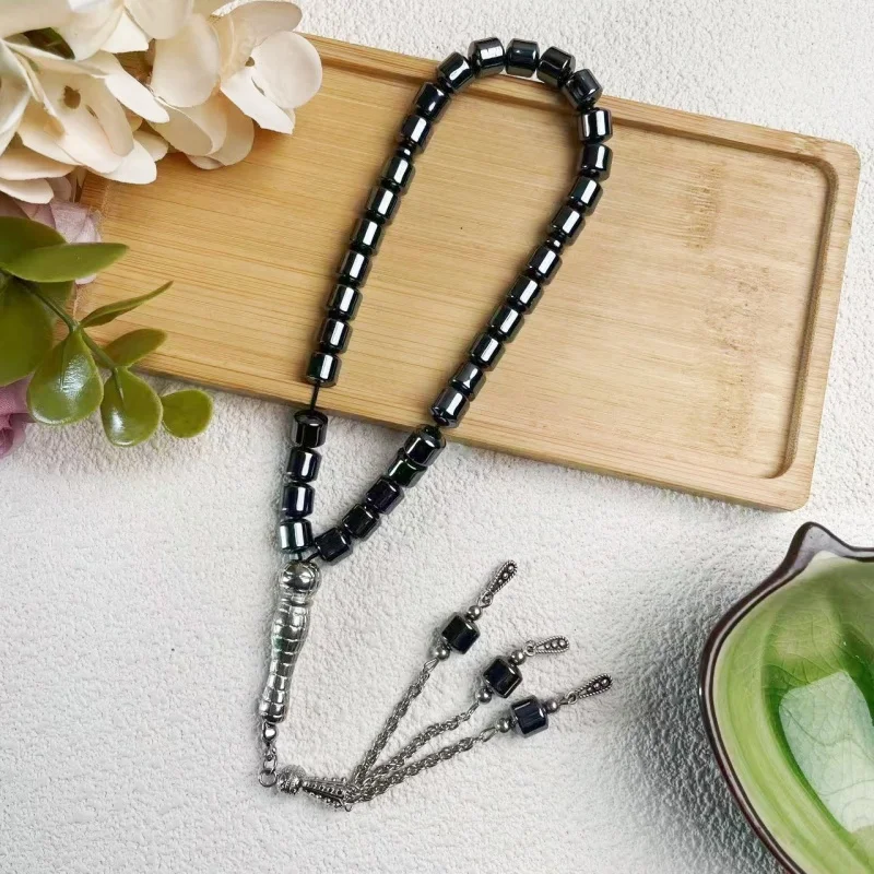 33 8mm black gallstones, medium cylinder, Muslim rosary beads, Hui, Middle East, Arab worship, Hajj prayer