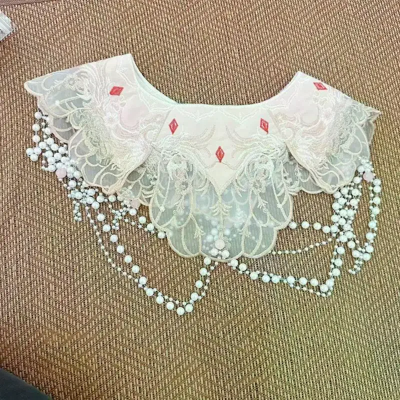 Chinese Style Hanfu Collar Embroidery Design Pearl Horse-face Skirt Yunjian Collar Tassels Cloud Shoulder Embroidered Shawl