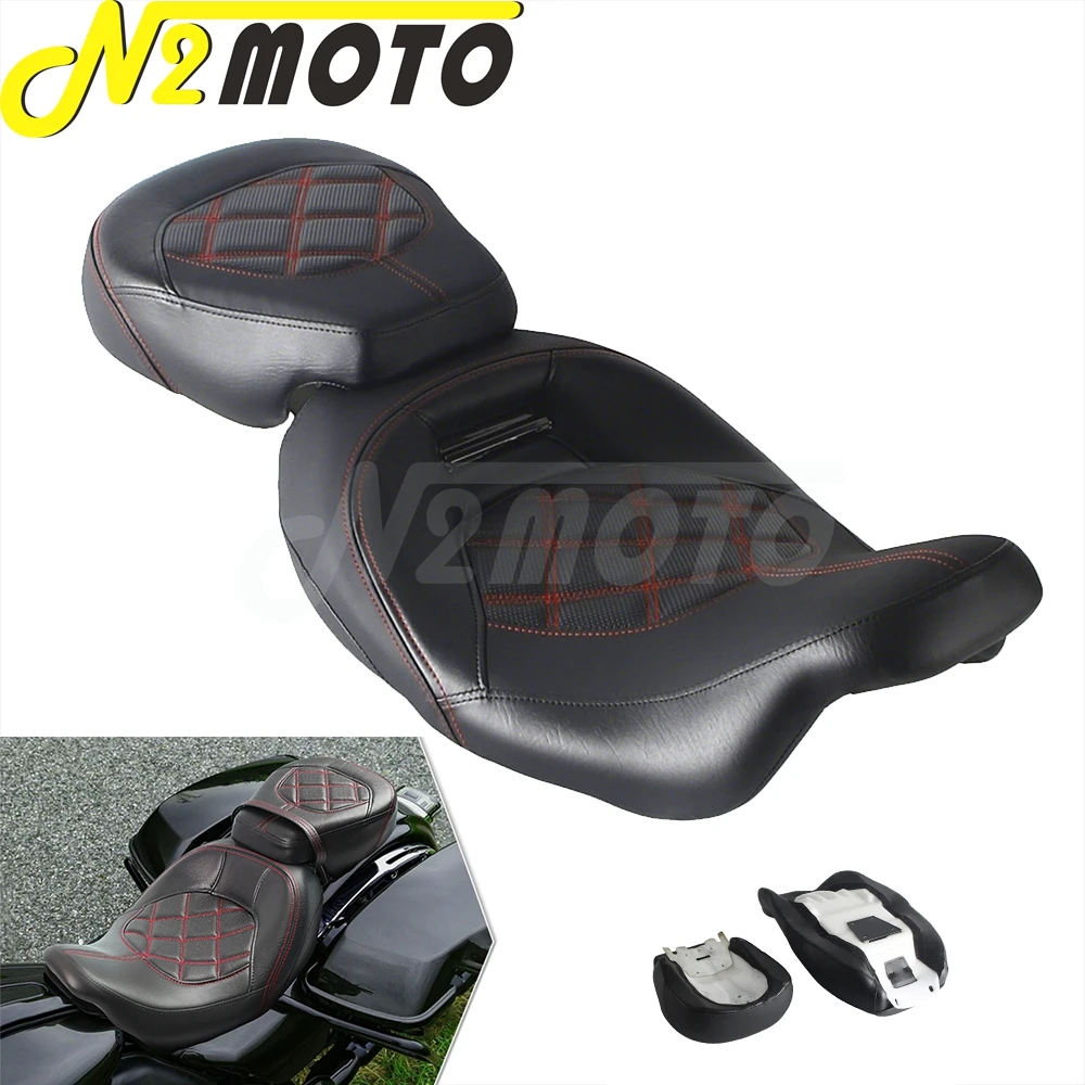 Rotes PU-Leder-Sitzkissen für Fahrer und Beifahrer für Harley Touring FLHR FLHRC FLHX FLTR FLHTC FLHT FLHTCU Motorradsitz von 2009-2021