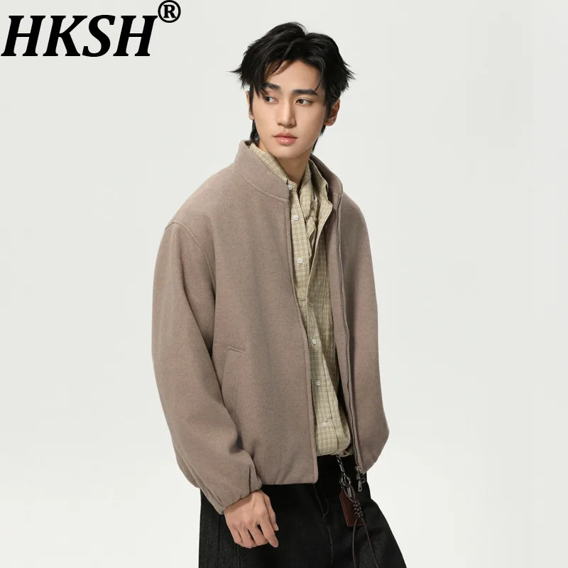 

HKSH весна зима новые мужские однотонные короткие куртки с воротником-стойкой на молнии модные повседневные универсальные пальто в корейском стиле HK15662