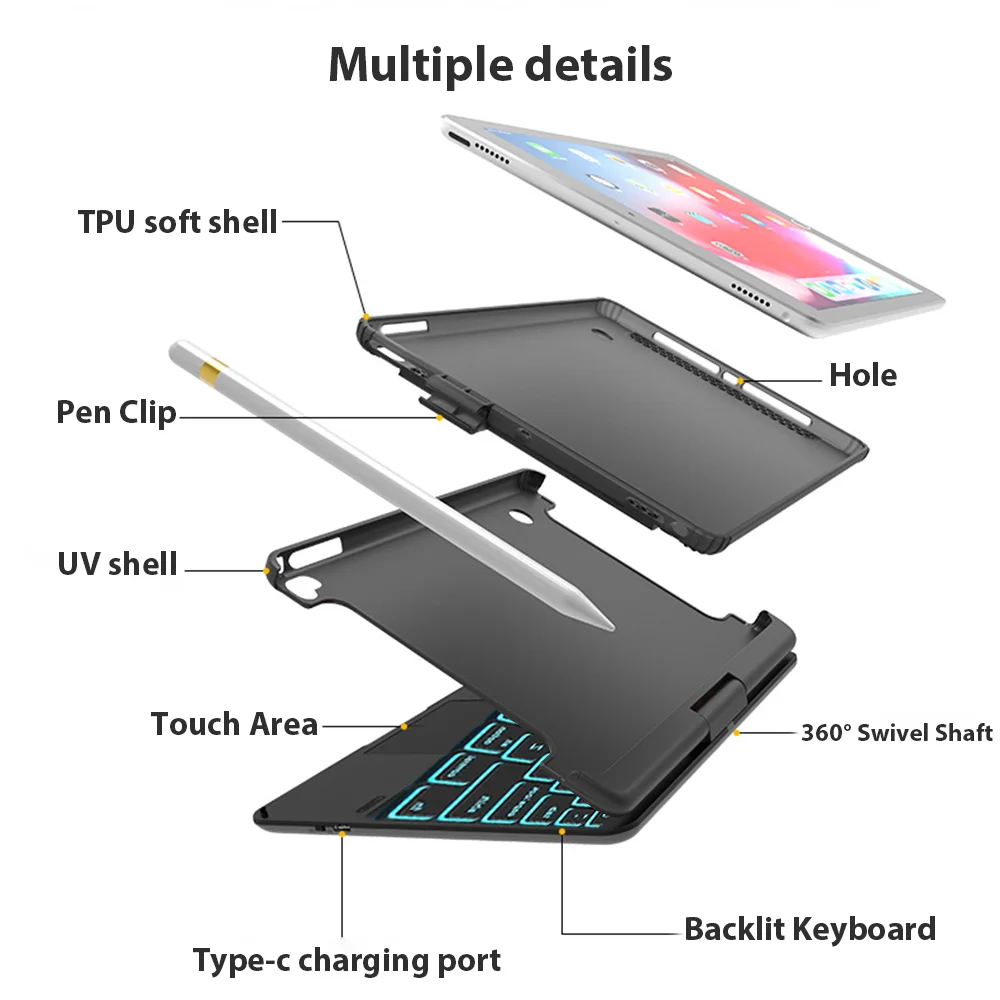 Obrotowe etui z klawiaturą do iPada Pro 11 12.9 2022 Air 4 5 10. generacji 10.9 9. 8. 7. 10.2 Mini 6 Akcesoria do etui ochronnego