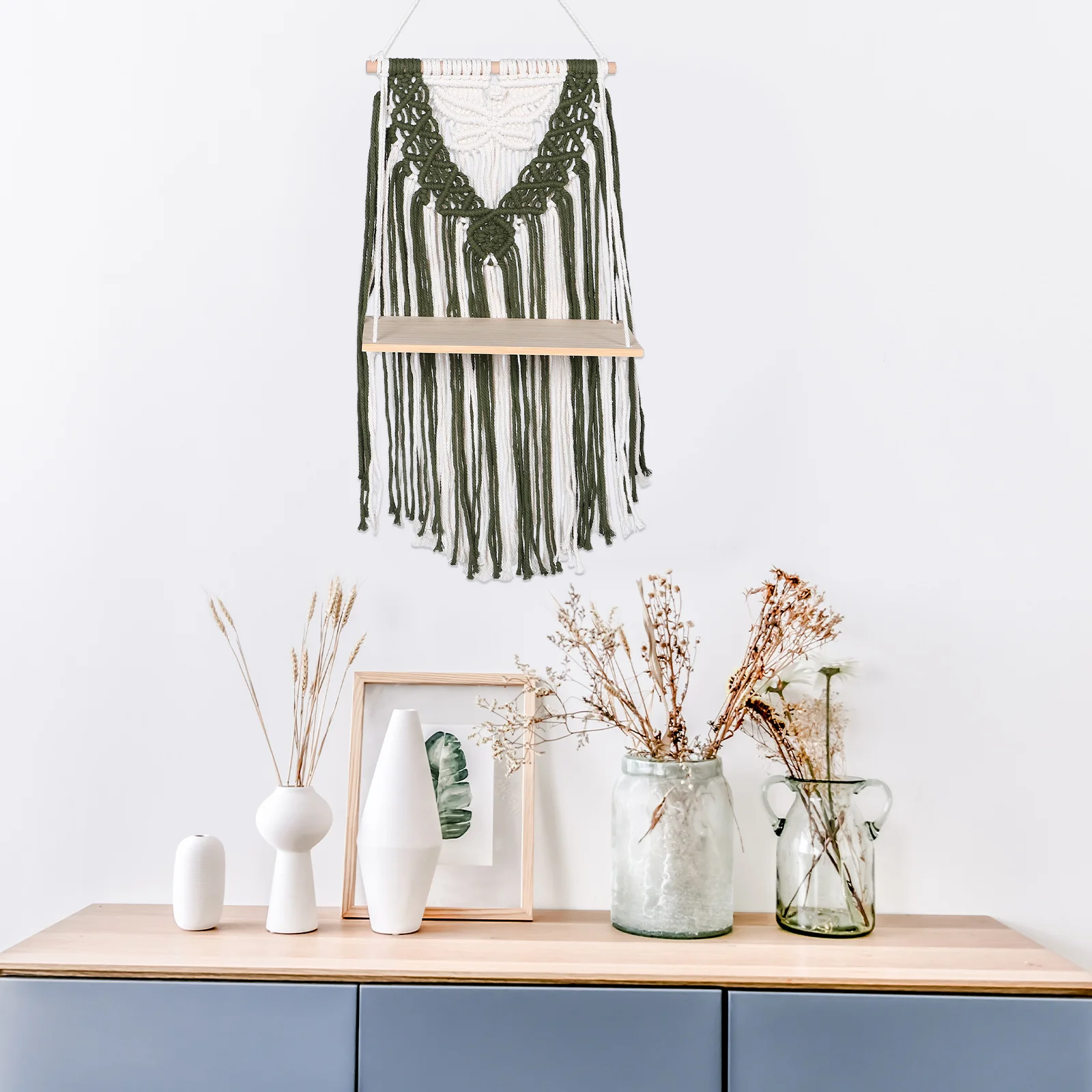

Macrame Wall Hanging Shelf Handmade Boho Tassel Rope Shelf For Plants Living Room Bedroom Wall Art Storage Organizer Yarn