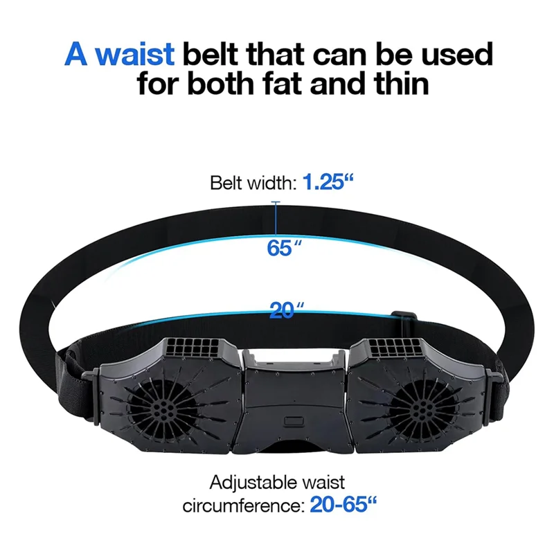 AA73 2 Air Vents Portable Waist Clip Fan With Adjustable Belt, 8000Mah Cool Fan, Waist Fan For Work Camping Travel Fishing