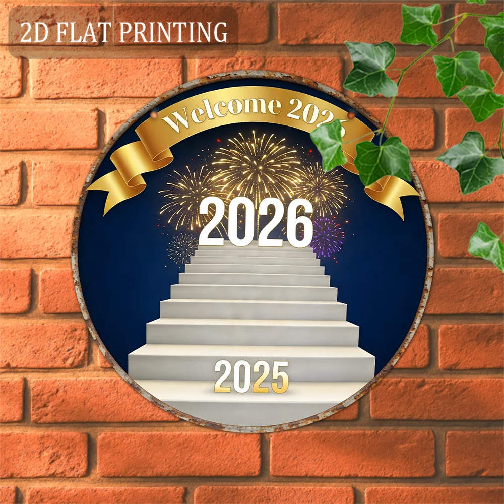 2D Flat, 1pc 1pcs Suitable for Outdoor 2026 New Year Countdown Sign - 8-Inch Round Metal Wall Decor with Numbered Years, Aluminu
