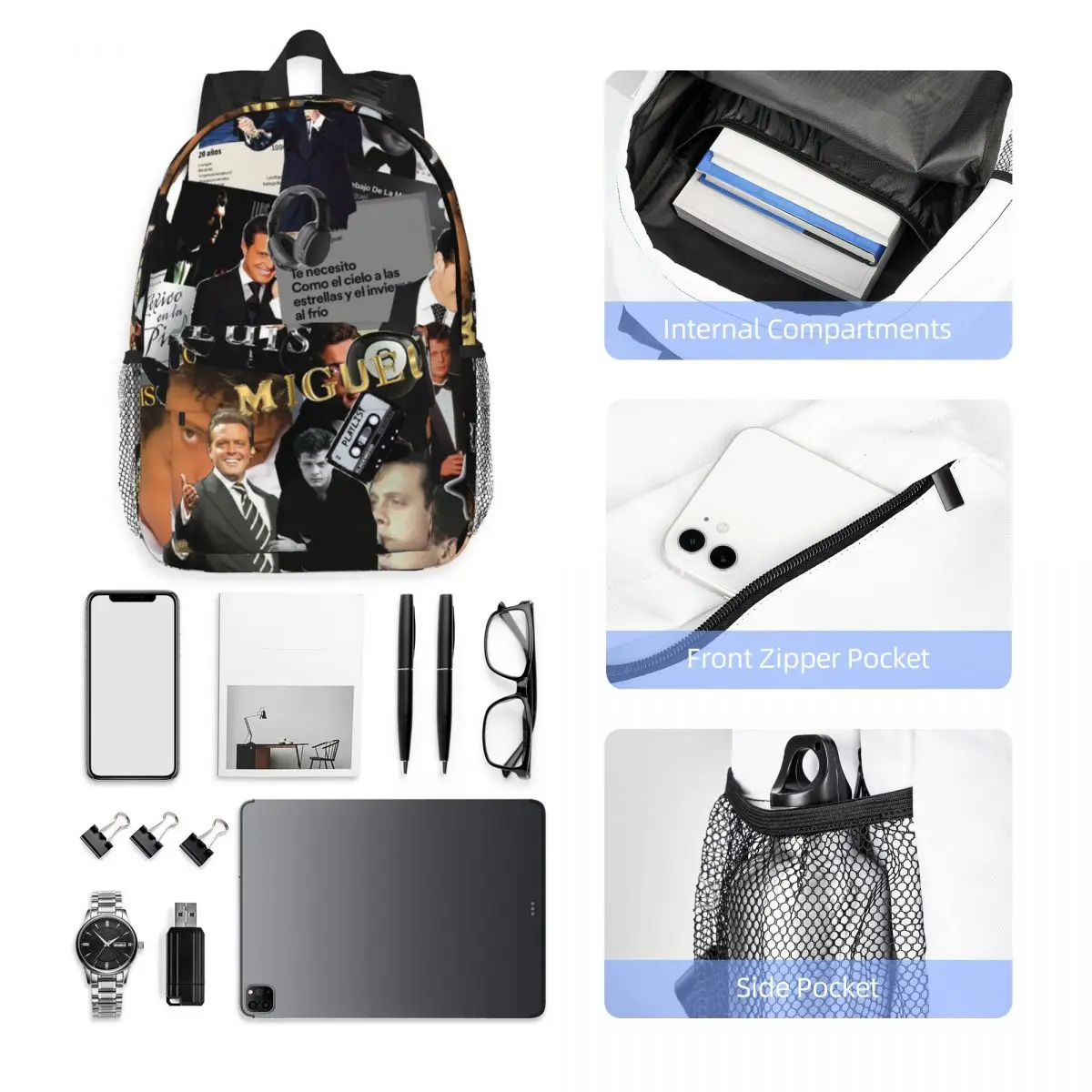 Luis Miguel Sänger Rucksack Student Jungen Mädchen Büchertasche Kinder Schultasche Laptop Umhängetaschen für Männer Frauen