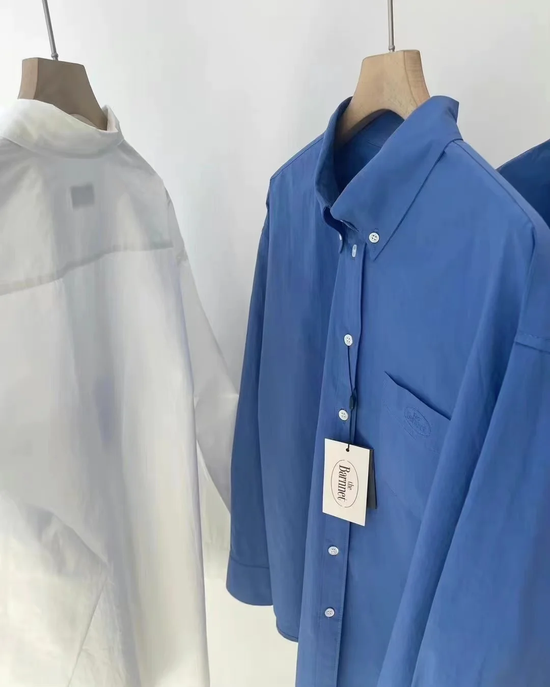 

East Gate Thebar*et Vintage Casual Simple Loose Long Sve Blue irt Versatile Straight Cut Cotton Collar Multi-Buled