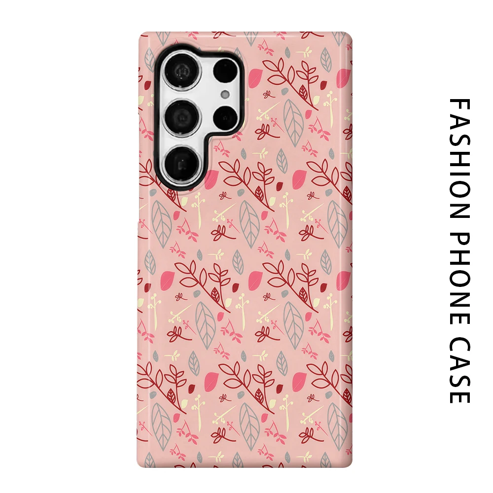 Pink Botanical Print Phone Case for For Samsung Galaxy S26 S25 S24 S23 S20 FE A56 A36 Ultra Glossy HD Hard Cover Film Shell