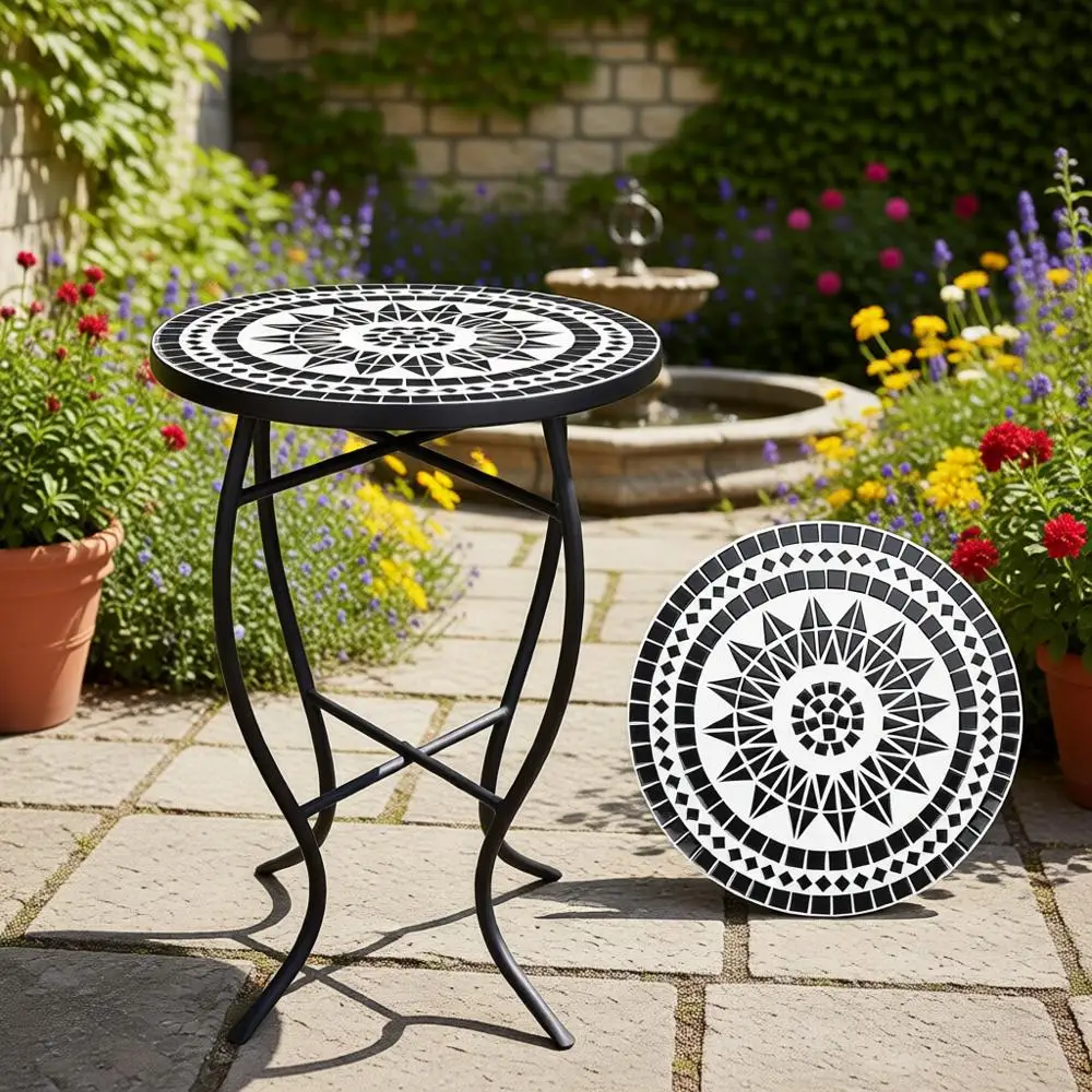 

Приставной столик-мозаика для улицы, кофейный столик для бистро, подставка для растений, для использования в помещении/на улице, черный