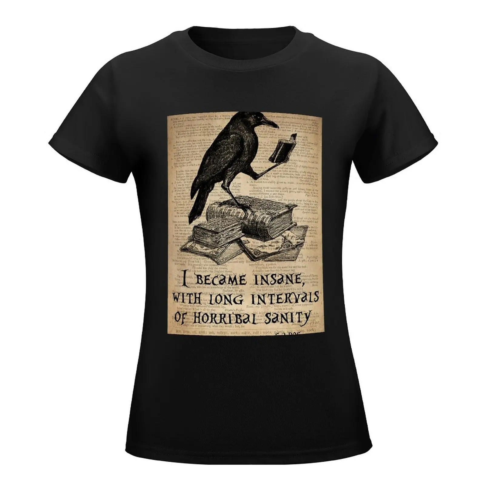 Raven Books I Became Insane With Long Intervals Of Horribal Sanity Poster T-Shirt vintage clothes cute t-shirts for Women