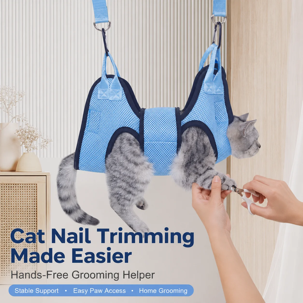 Cat Grooming Hammock for Nail Trimming, Breathable Pet Restraint Sling Helper for Cats, Hanging Bag for Claw Care