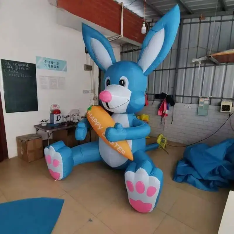 Easter Blue Bunny Holding Carrot Iatable Cartoon Rabbit With Blower For Holiday Event Doorway Party Decoration