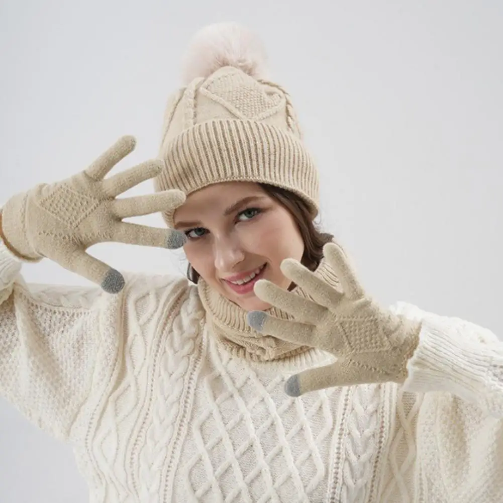 Versatile Hat Scarf Glove Set Hat Scarf Gloves Set 3pcs Women Winter Accessories Set Thickened Plush Lining Hat for Weather