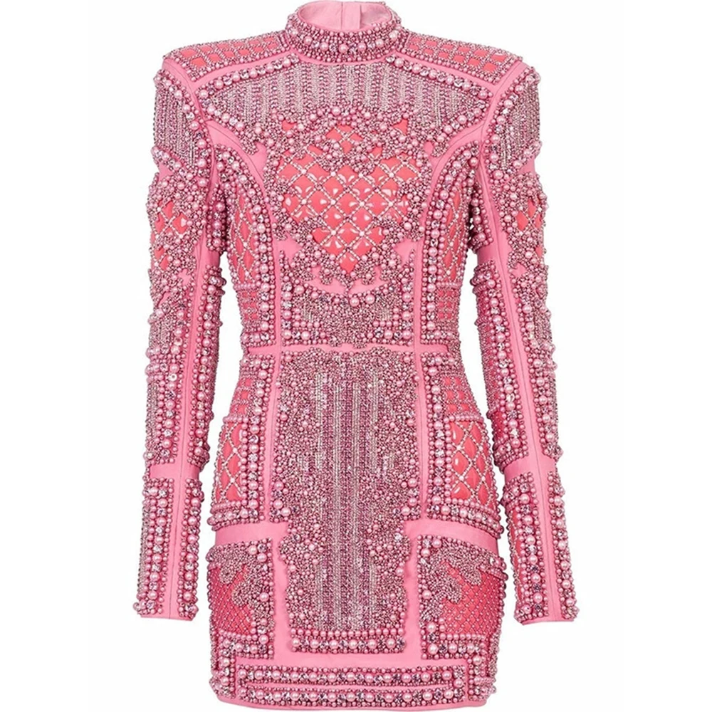 2025 autumn and winter new European and American fashion heavy diamond beaded sequined elastic tight dress small dress-GZXX1583
