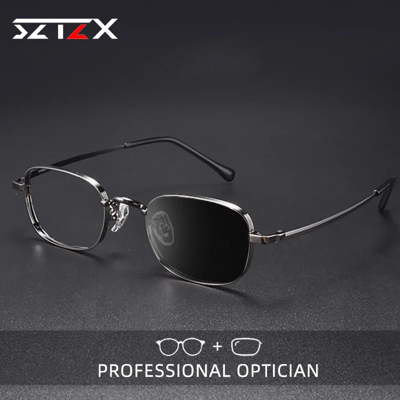 

SZTZX Ultra Light Pure Titanium Prescription Optical Glasses Men Women Reading Box Glasses Anti Blue Light Photochromic Glasses