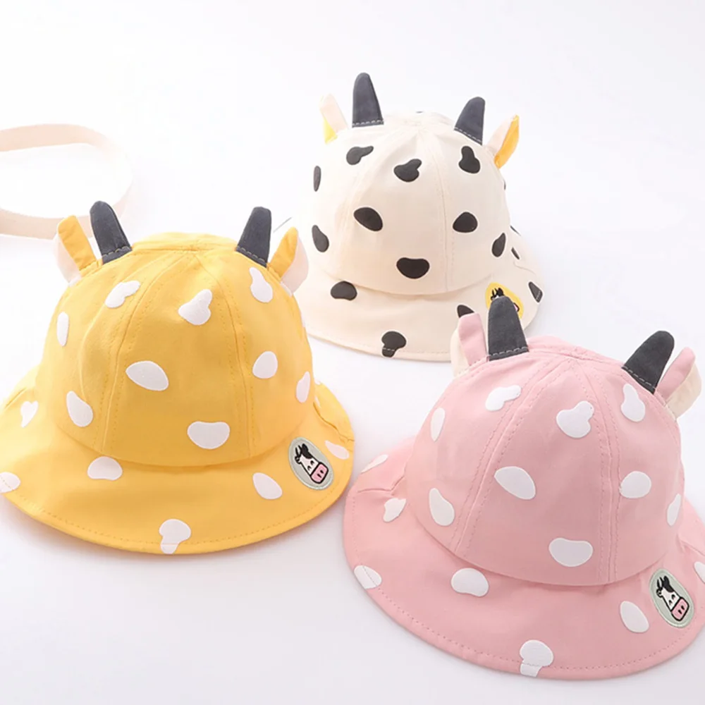 Kids Bucket Hats Korean Cow Shape Baby Cap Thin Trendy Boy Fashion Girl Cute Caps Fisherman Hat For Children 1-5 Years