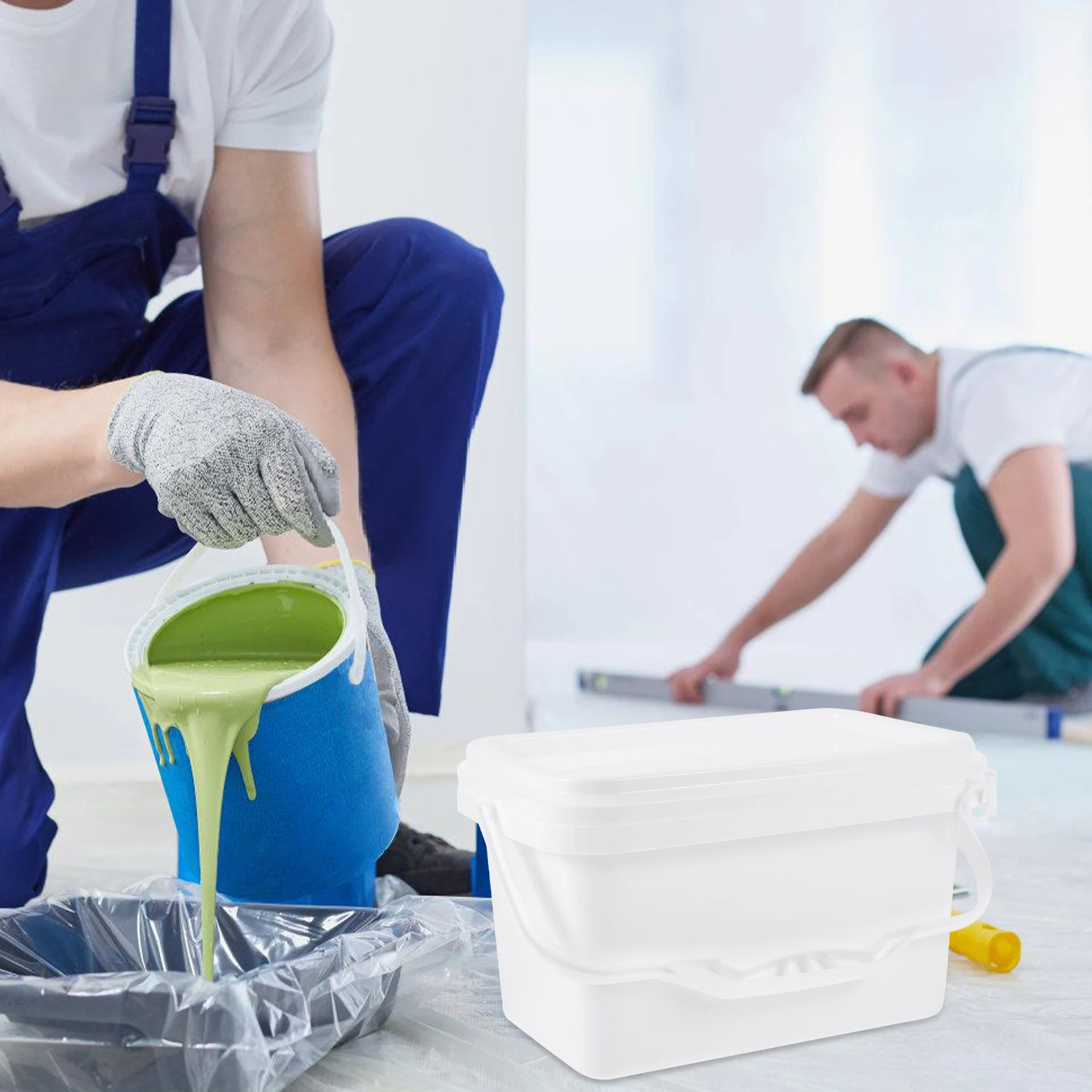 

White PP Paint Buckets 2L Rectangular Containers with Lids for Pigment Storage Daily Use Lightweight Easy to Carry Store