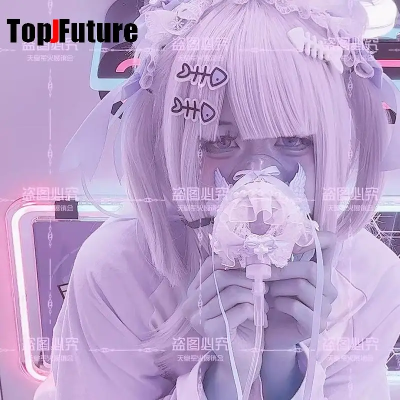 لوليتا المرأة Harajuku Steampunk Y2K الفتيات القوطية مقوس دانتيل جميل عبر الأكسجين قناع شفاف بولي كلوريد الفينيل أقنعة التنفس تأثيري لعبة