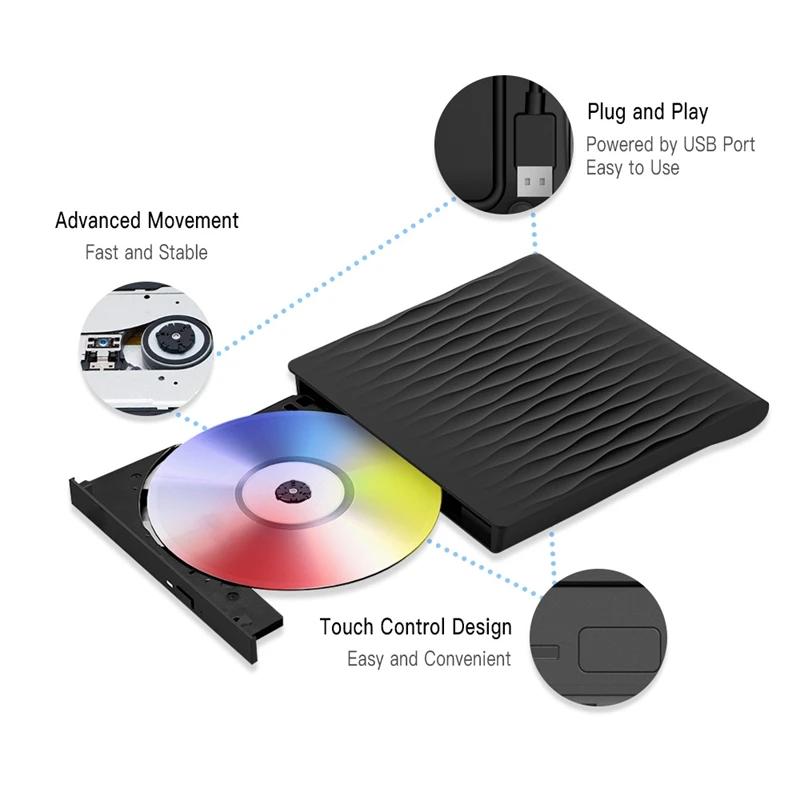 1 PCS USB3.0Dvd/Cd Burner External Mobile Notebook Type C External Optical Drive Black