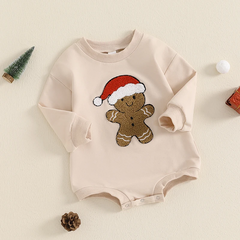 2024-07-03 Lioraitiin Baby Girls Boys Christmas Jumpsuit Long Sleeve Crewneck Embroidery Sweatshirt Romper