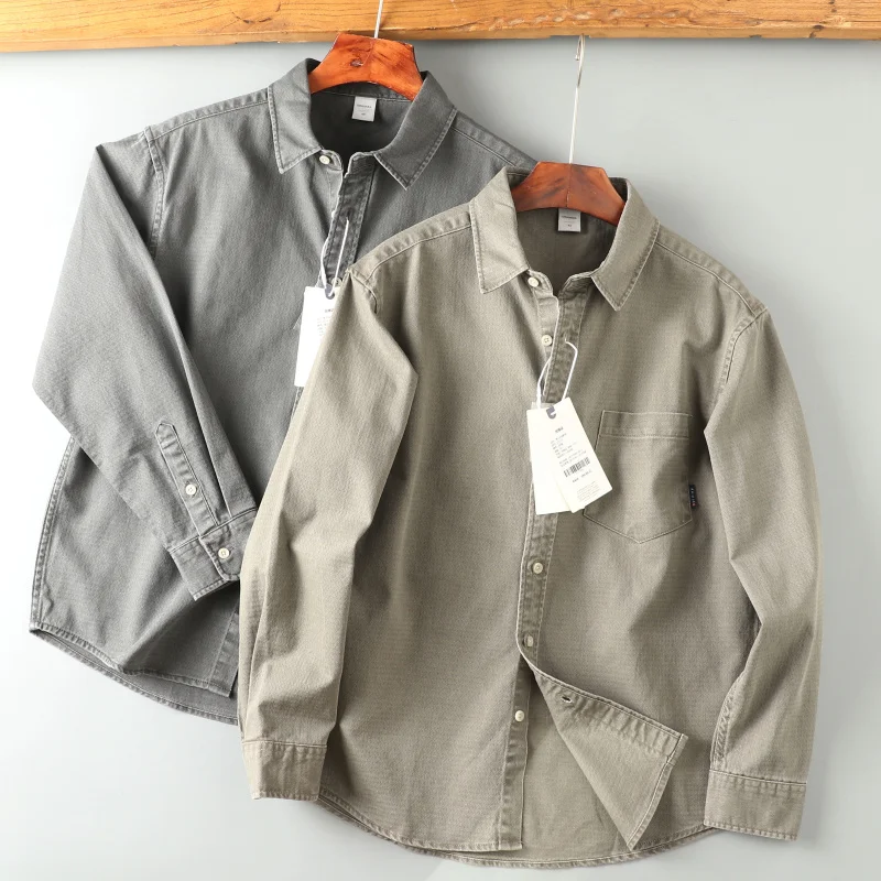 

American Retro Heavyweight 100% Cotton Washed Shirts Men's Workwear 2025 Spring Autumn Outdoor Long Sleeve Casual Shirt Cityboys