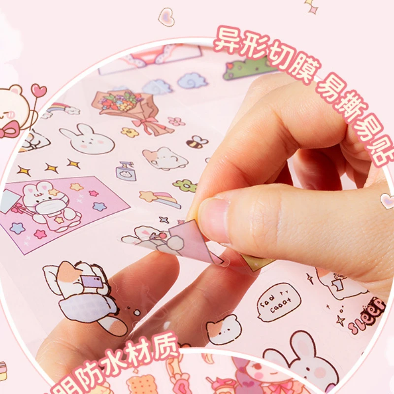 6pcs/ packet Cute cartoon Transparent waterproof stickers be available for Water bottles, cell phones, scrapbooks and suitcases