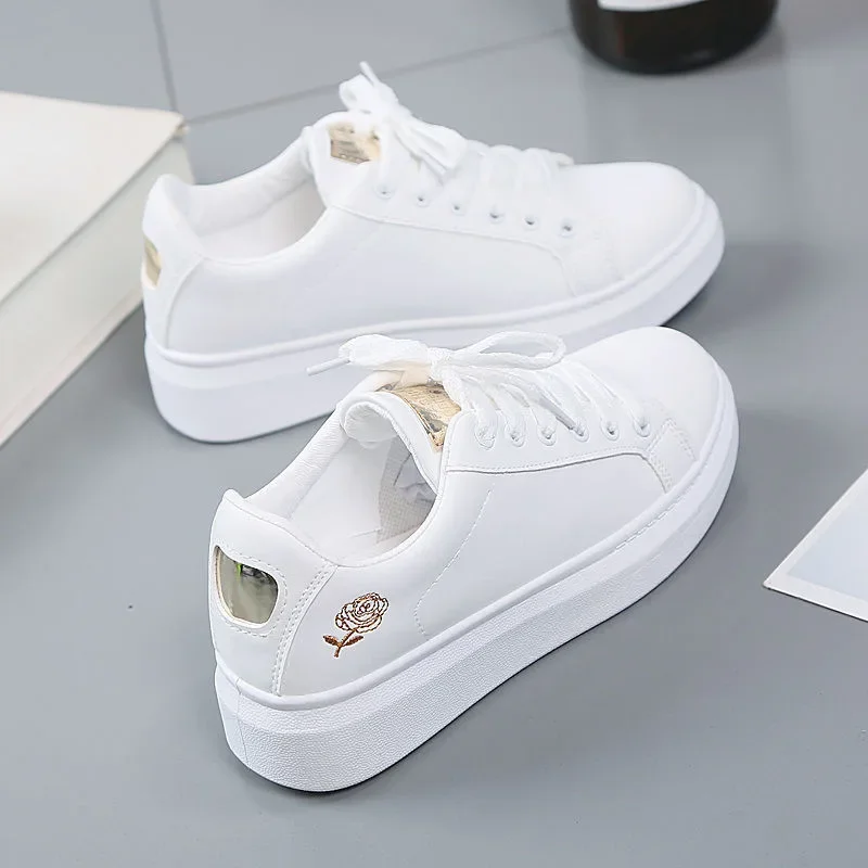 Shoes 2024 Women Running Spring Autumn Fashion White Breathable Embroidered Flower Lace-Up Casual Sneakers Zapatos De Mujer