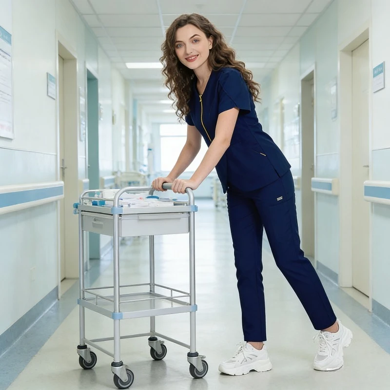 Women's Slim Fit Doctor's Surgical Suit Set, Short Sleeved V-neck Elastic Hand Wash, Operating Room Nurse Professional Workwear