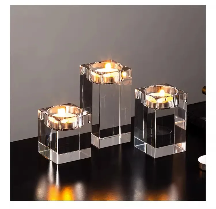 

1/2/3pcs Candle Holder Crystal Vintage Candlestick Glass Tealight Dining Table Centerpiece Ornament Wedding Gift Home Decoration