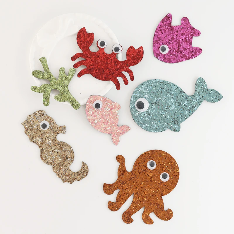 7Pcs Sparkling Sequins Ocean Crab Whale Seaweed Hippocampus For DIY Hat Clothes Leggings Sewing Supplies Headwear Decor Patches