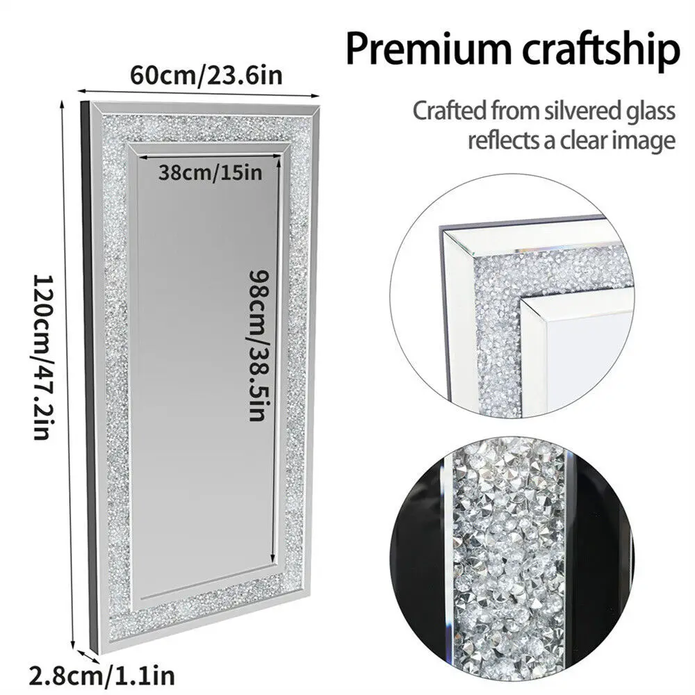 Rectangle Venetian Wall Mirrors Large Decor Mirrors Polished Crush Crystal Diamond Edge 120x60x2.5cm for Living Room Hallway