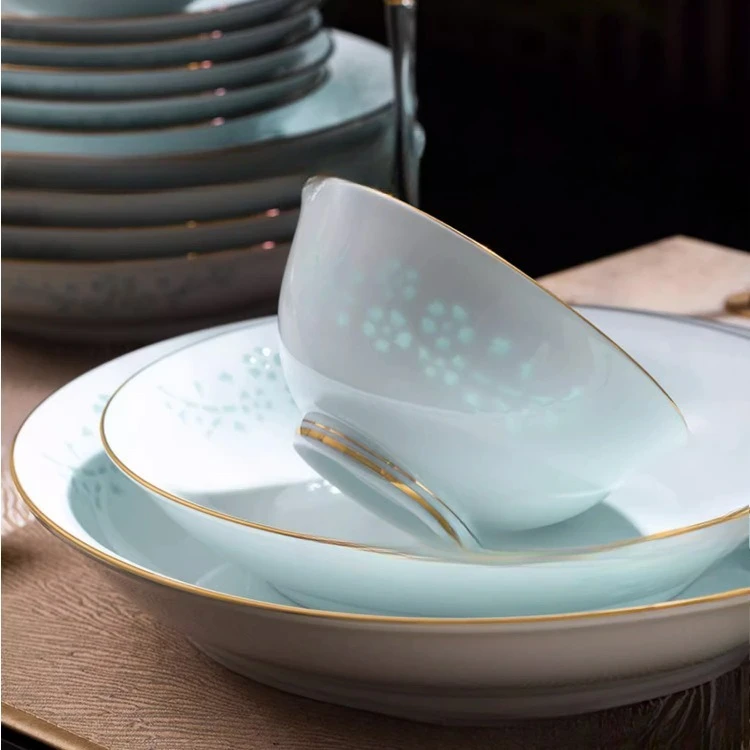 Celadon exquisite tableware set, bowl plate, household set, underglaze color, high-end Phnom Penh dishes, gifts