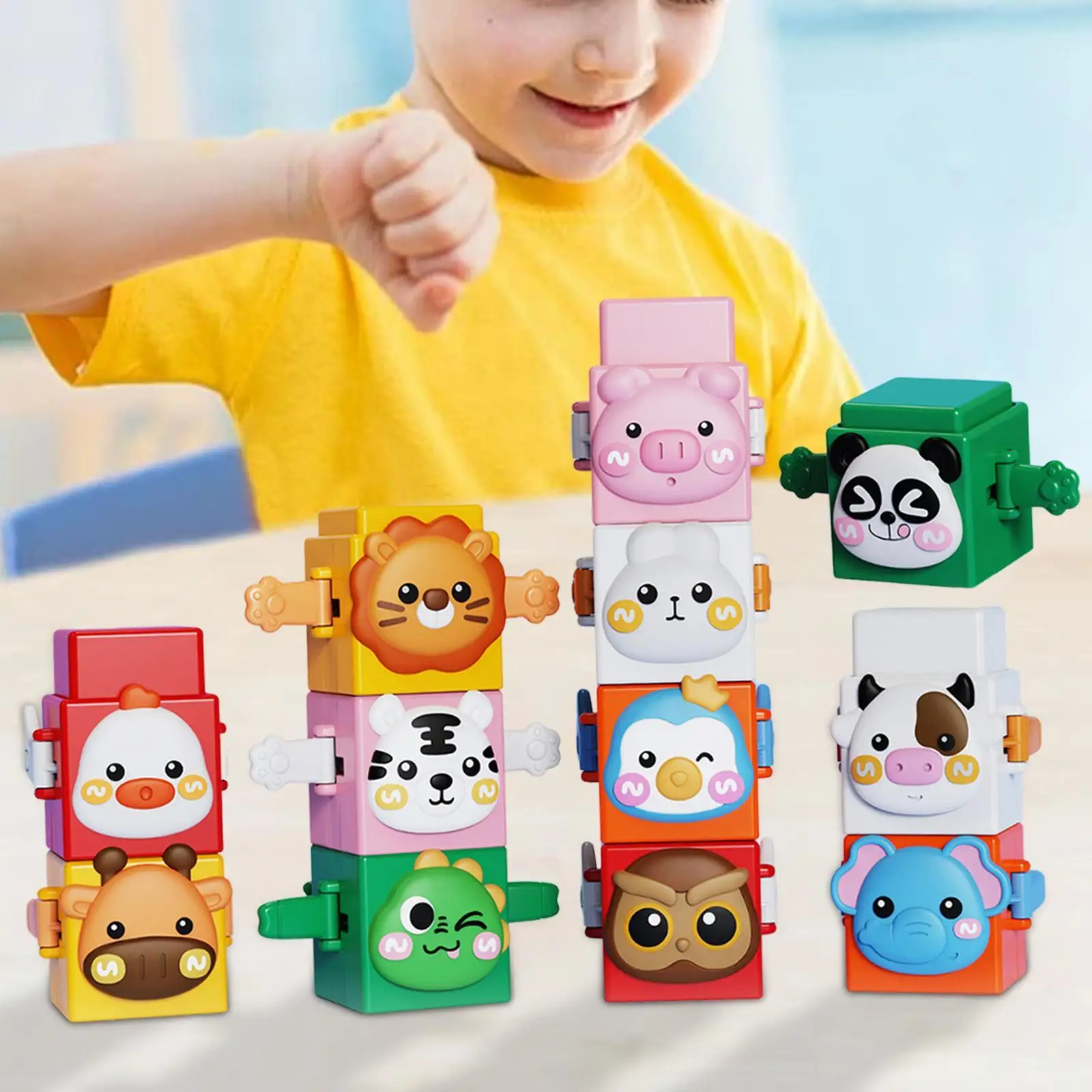 12 Pieces Stacking Toys Set Gifts Pressable Animal Stacking Blocks for Boys Girls Toddlers Kids Children 1 2 3 4 Years Old